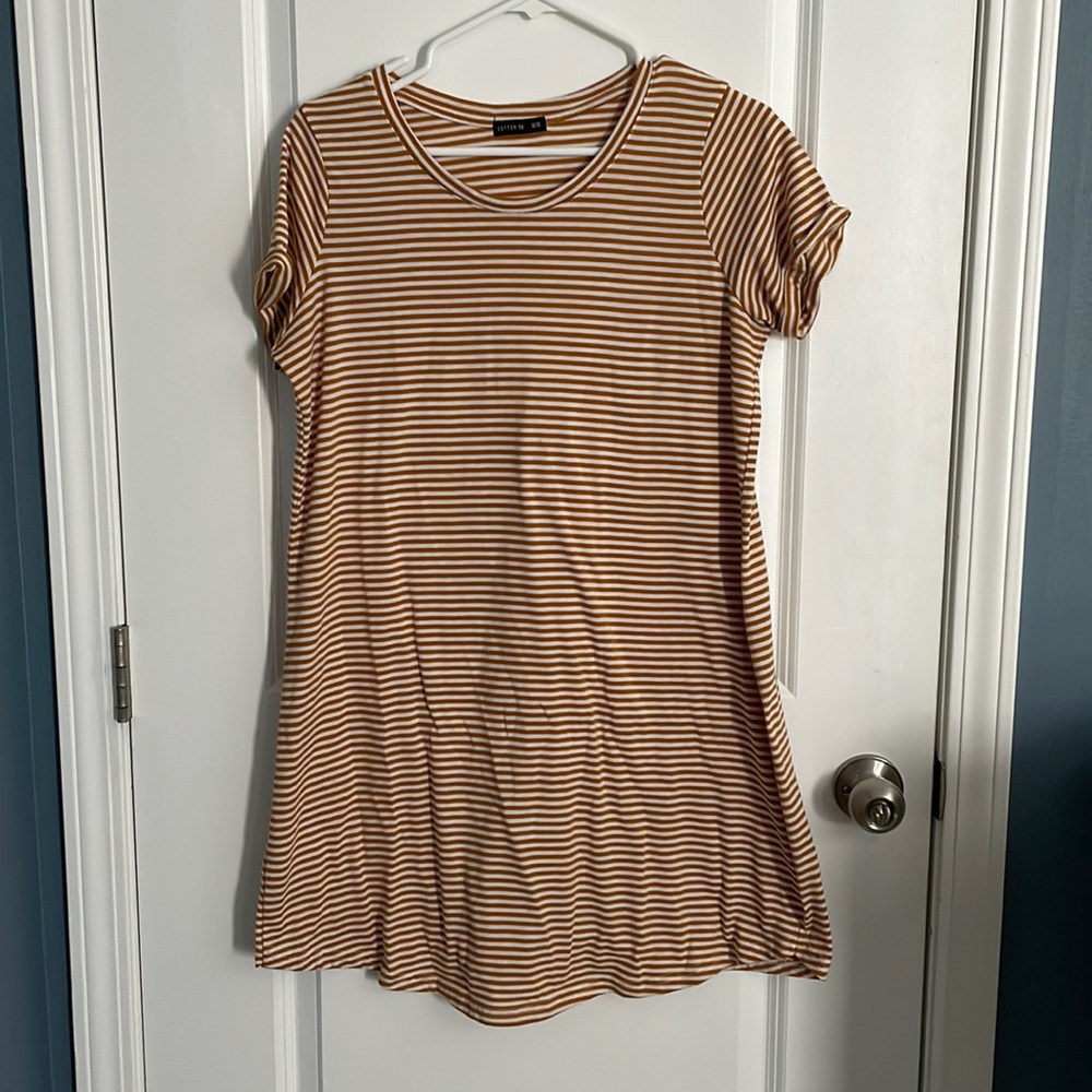 Yellow/orange pin stripe t-shirt dress, size M